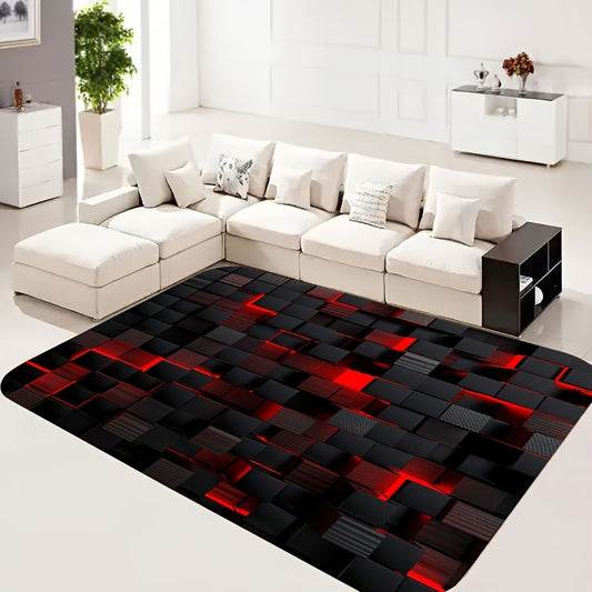 🔴 Geo Glow: Red 3D Geometric Square Mat ✨