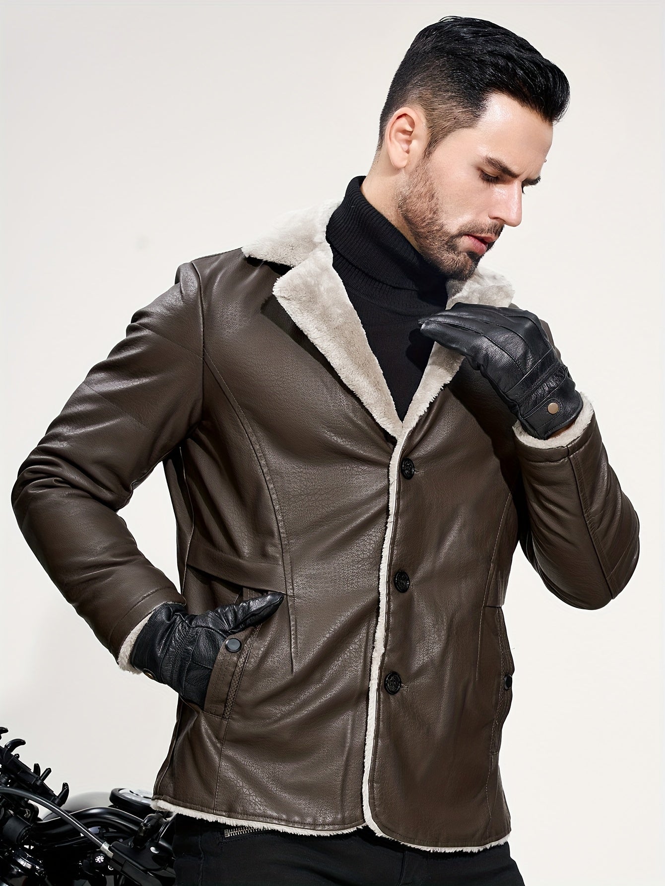 🖤 Plus Size Men's Solid PU Leather Jacket - Trendy Winter Casual Cool Jacket for Big & Tall Males