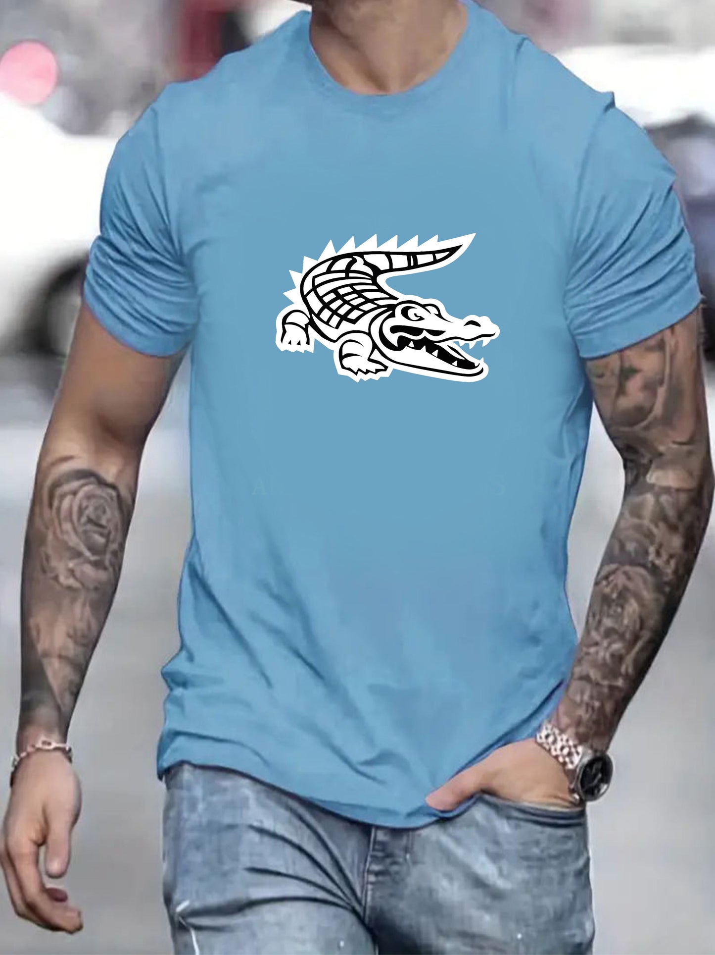 🌴 Men's Crocodile Pattern Print Short Sleeve T-Shirt 🐊