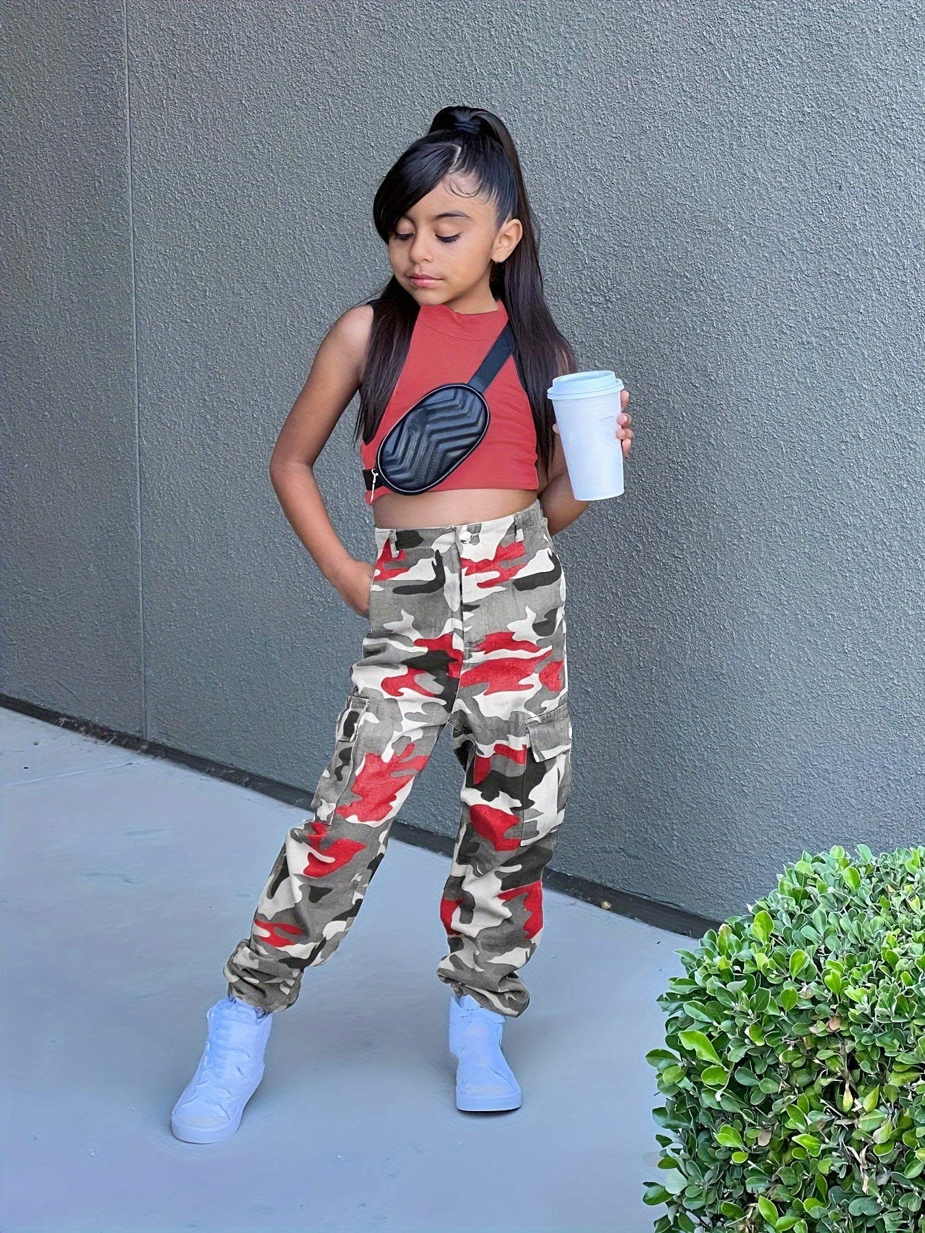 👗 Girls Cargo Style 2PCS Set - Stretchy Tank Top + Cargo Trousers