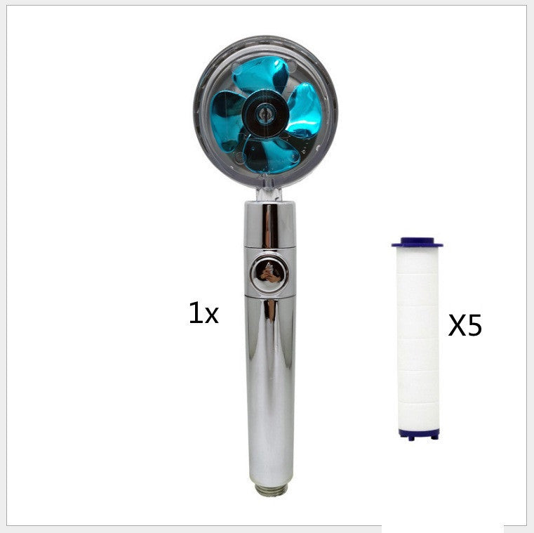 Turbo Flow Propeller Shower Head: High-Pressure Handheld Nozzle with Stop Button and Cotton Filter