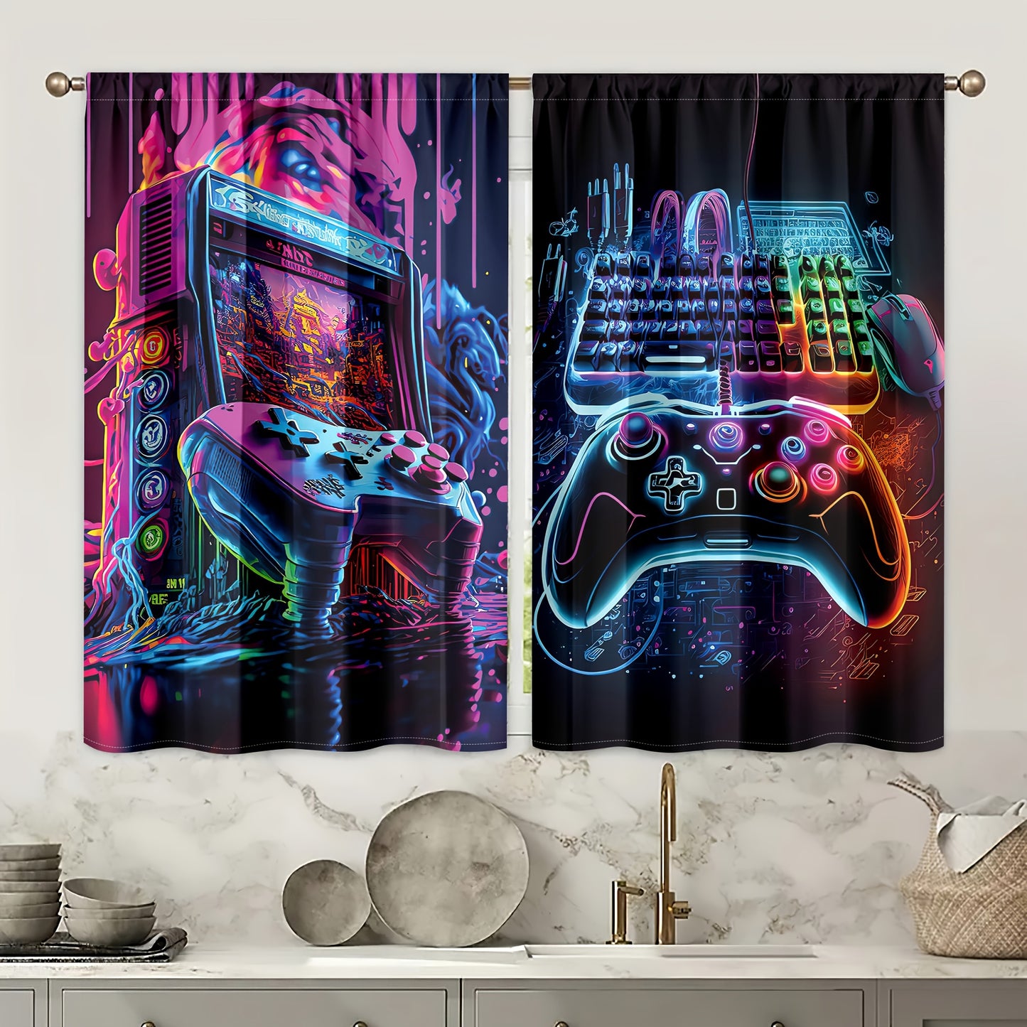 Vintage Gaming Controller Curtain Panels 🎮🕹️