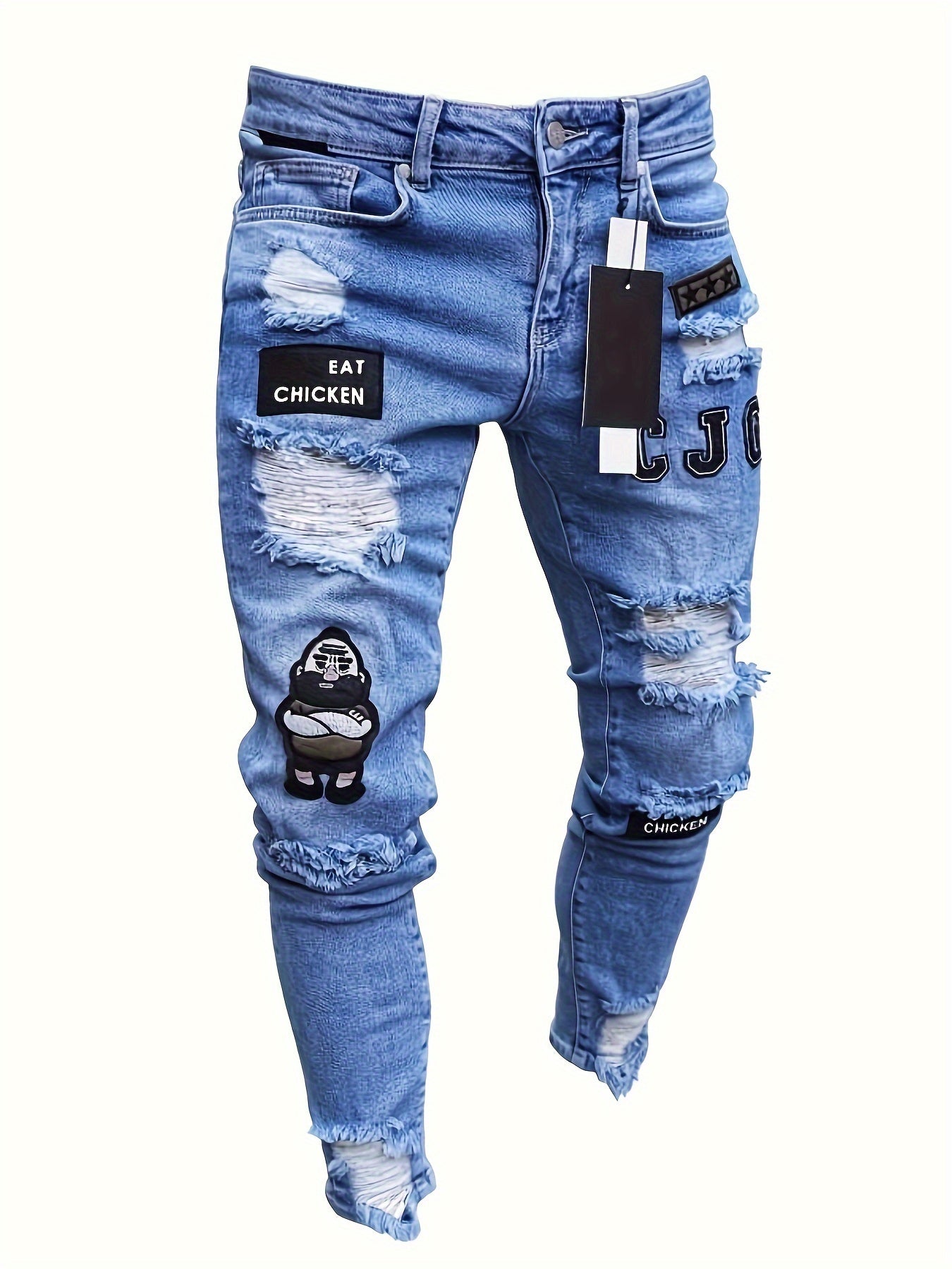 Men's White Ripped Distressed Denim Jeans