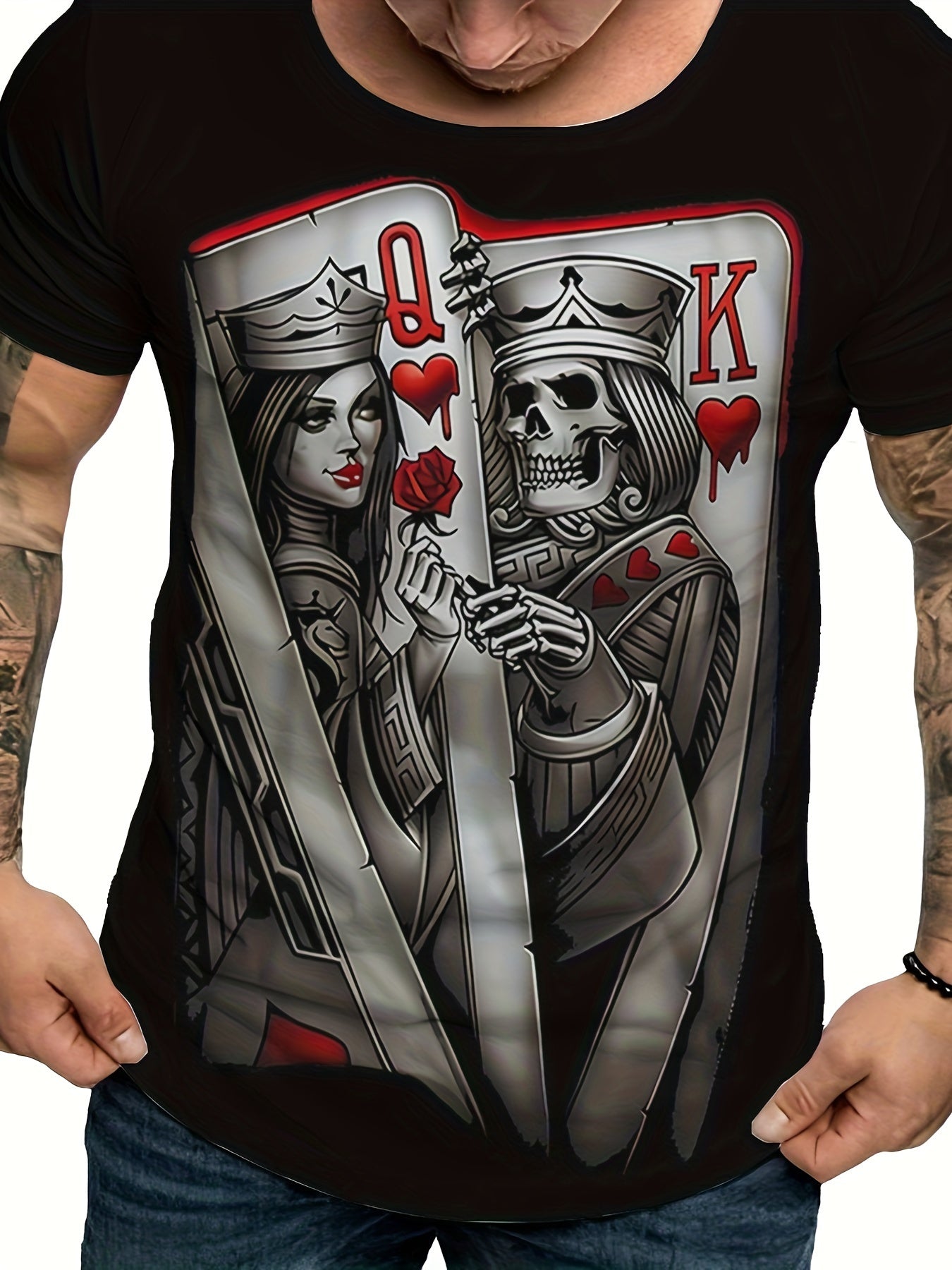 ♠️ Men's Plus-size Round Neck Short Sleeve T-Shirt with 3D Digital Playing Cards Pattern