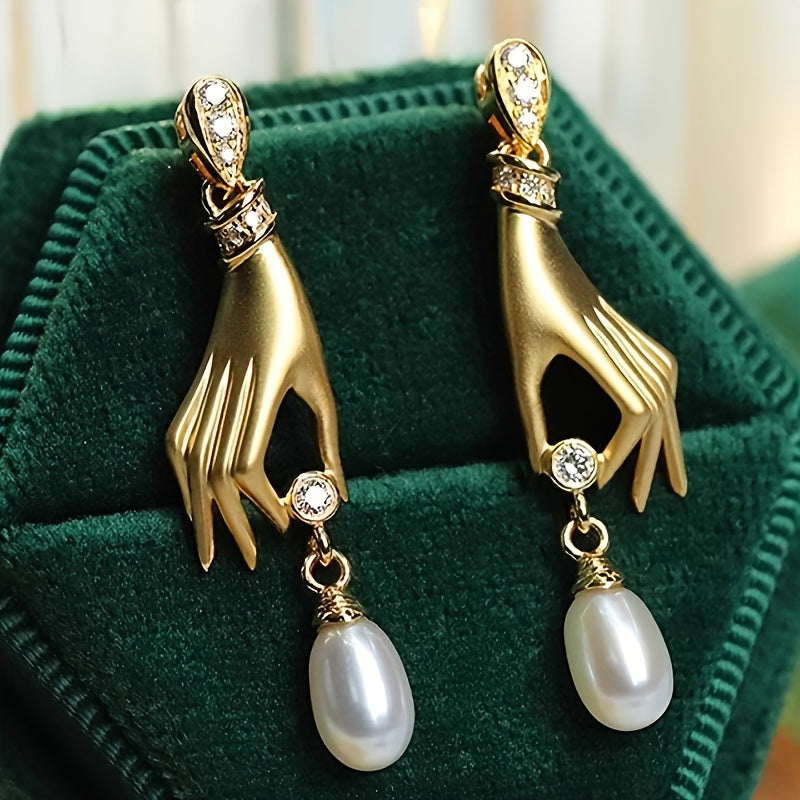 ✨ Golden Hand Faux Pearl Dangle Earrings ✨