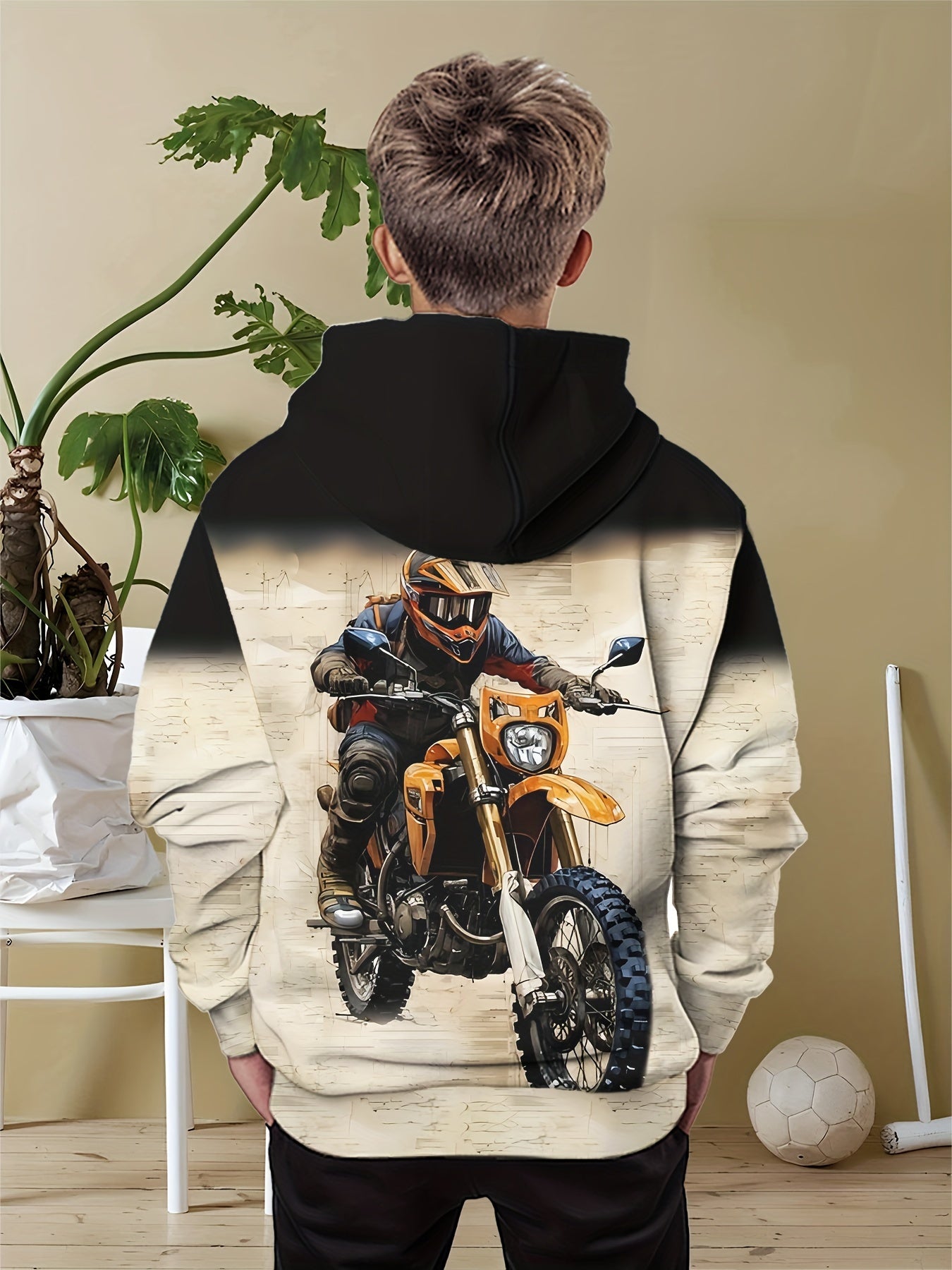 🏍️ Trendy Boys' Motorcycle Print Hoodie 🏍️