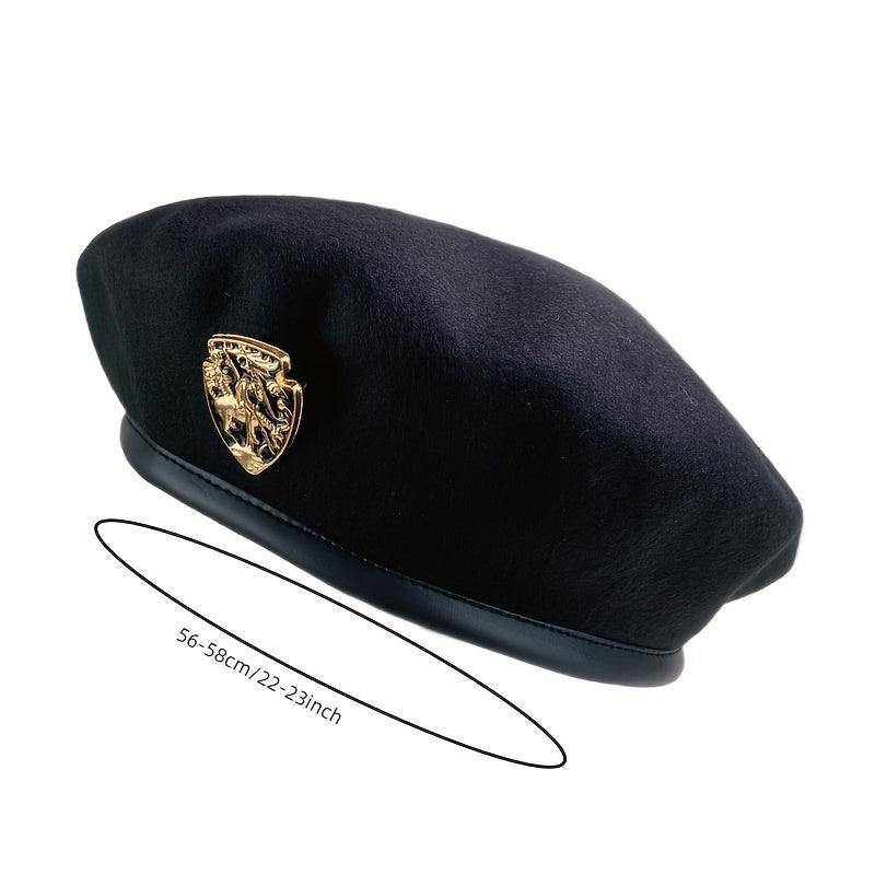 🎨 Chic Vintage-Inspired Beret with Silvery Badge