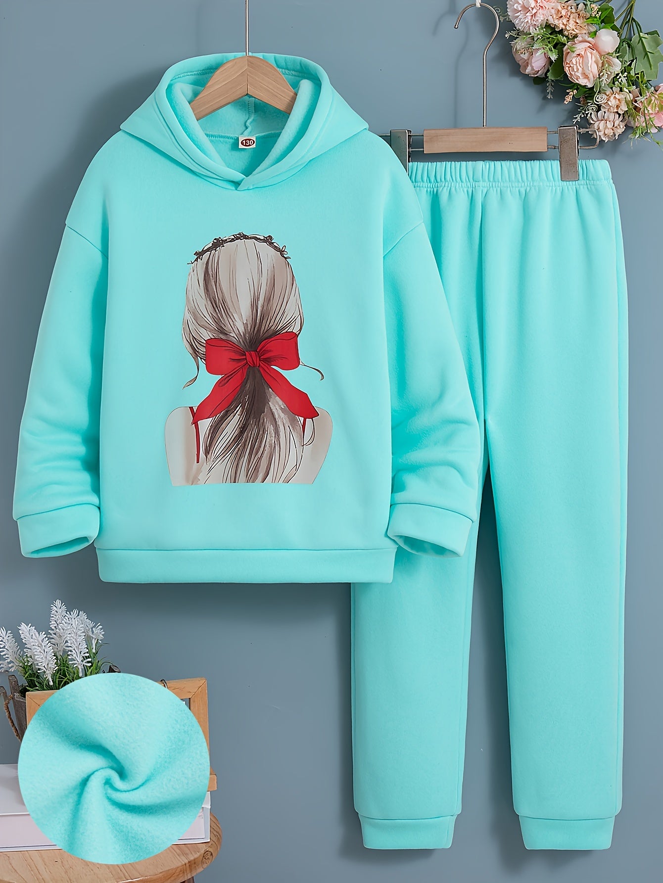 🧥 Creative Portrait Pattern 2-Piece Girl's Long Sleeve Hoodie & Jogger Trousers Set 👚👖