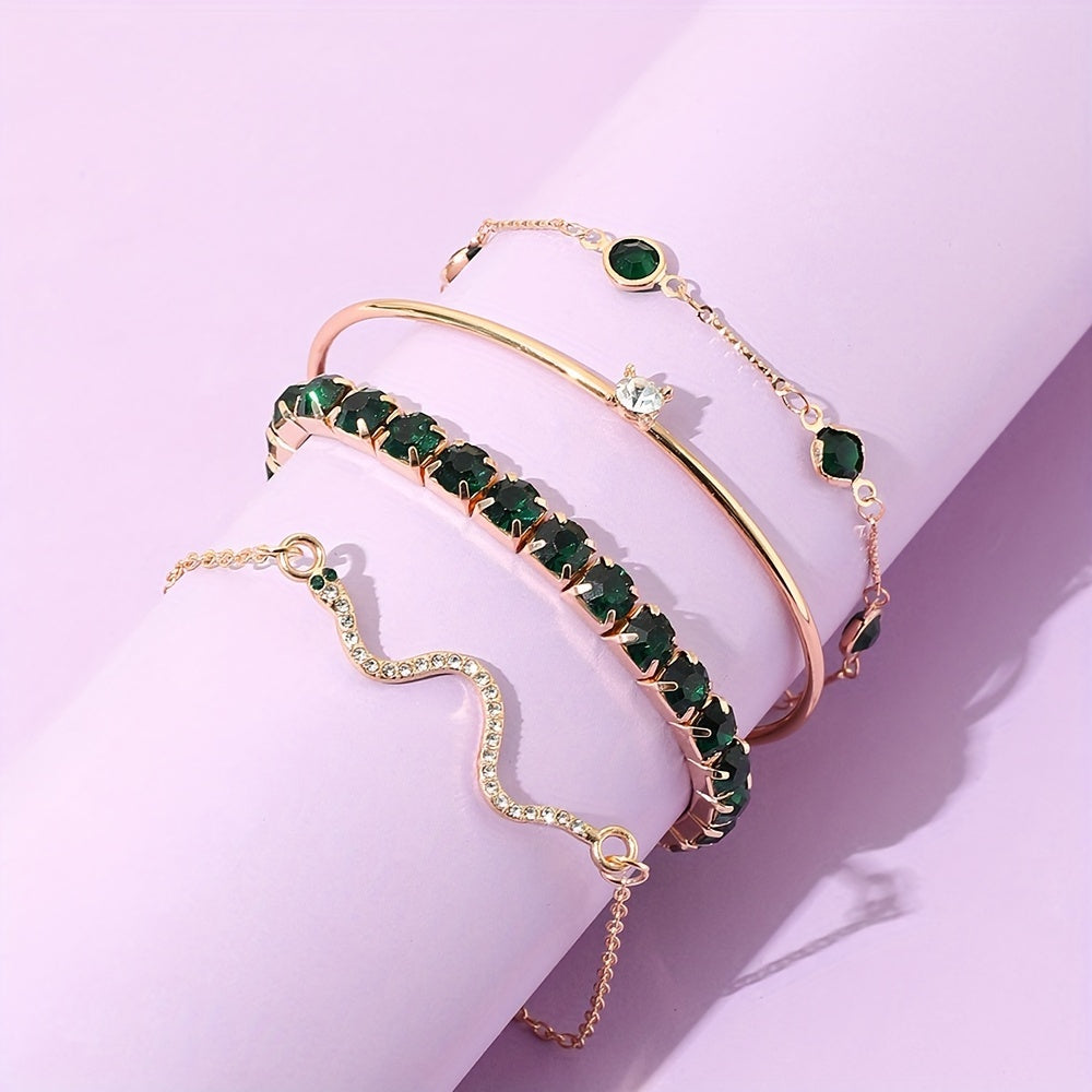 Elegant Green Imitation Gemstone Claw Chain Snake Bracelet Set 🍃✨