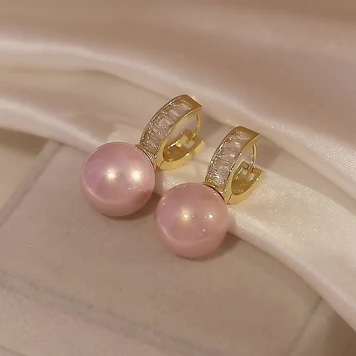 🌸 Blush Elegance Hoop Earrings – Pink Imitation Pearl Zinc Alloy Jewelry ✨