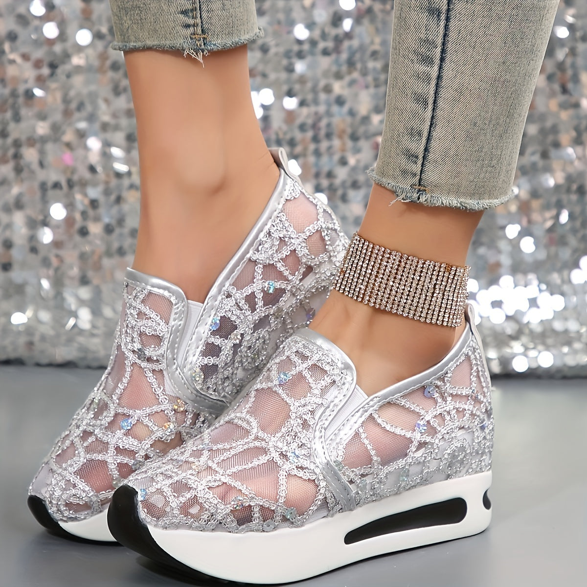 All-Season Fashion Sneakers for Women with Sequins