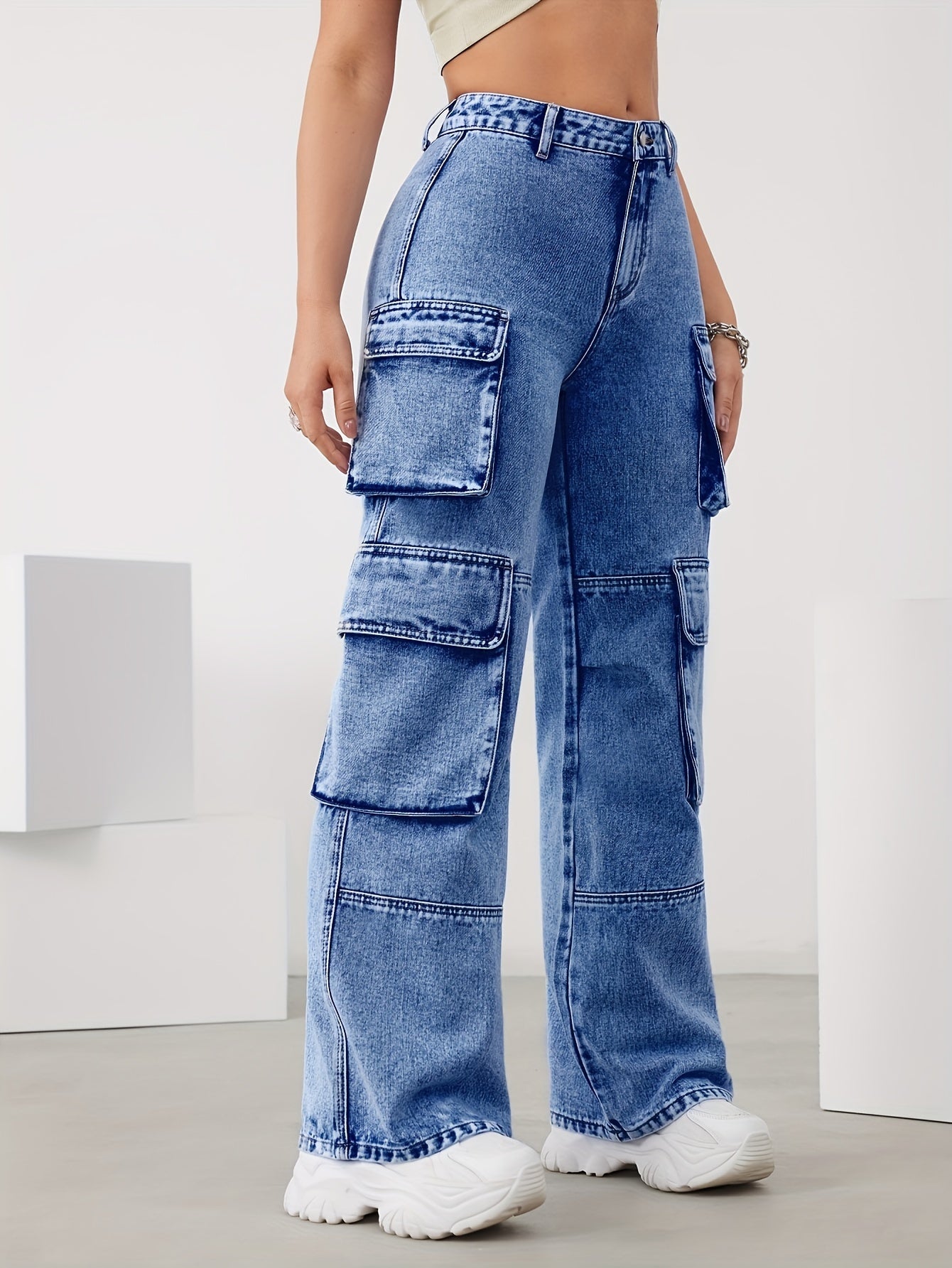 👖 Women’s Casual Style Multi-Pocket Cargo Denim Jeans