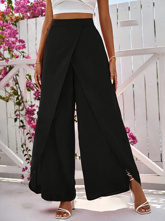 Elegant Wrap Solid Color Wide Leg Pants