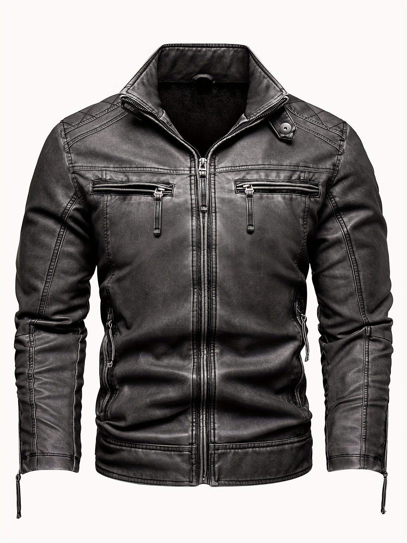 🧥 Men's Casual Retro PU Leather Jacket - Chic Stand Collar Zip-Up Biker Jacket 🏍️