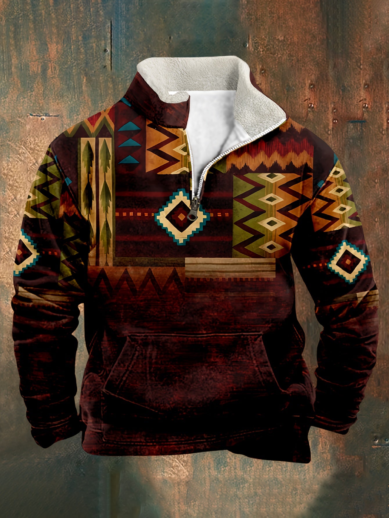 🌟 Tribe Vibe: Ethnic Style Stand Collar Sweatshirt 🏞️