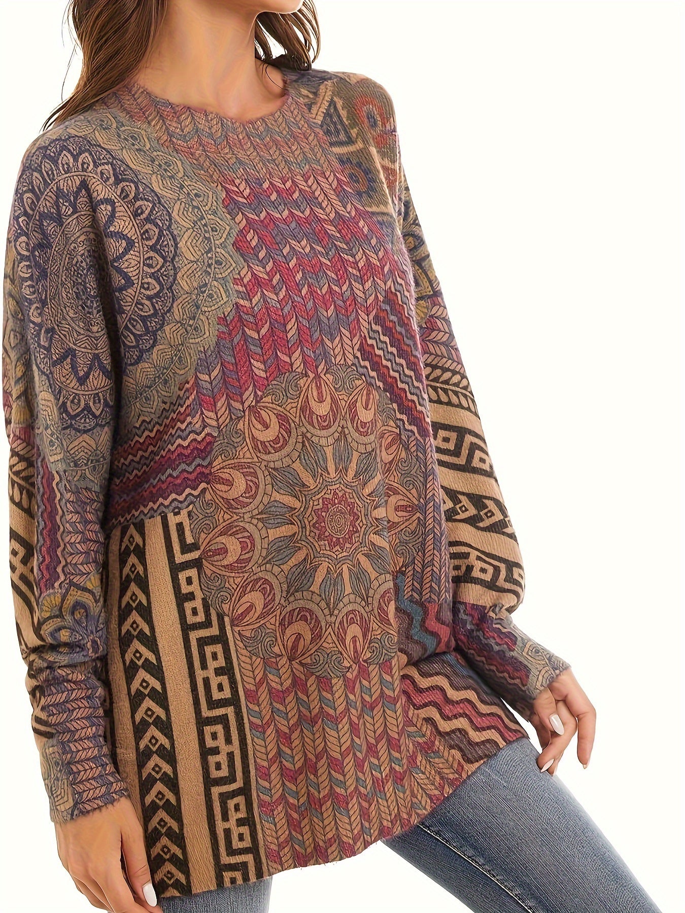 Plus Size Allover Print Sweater 🌼