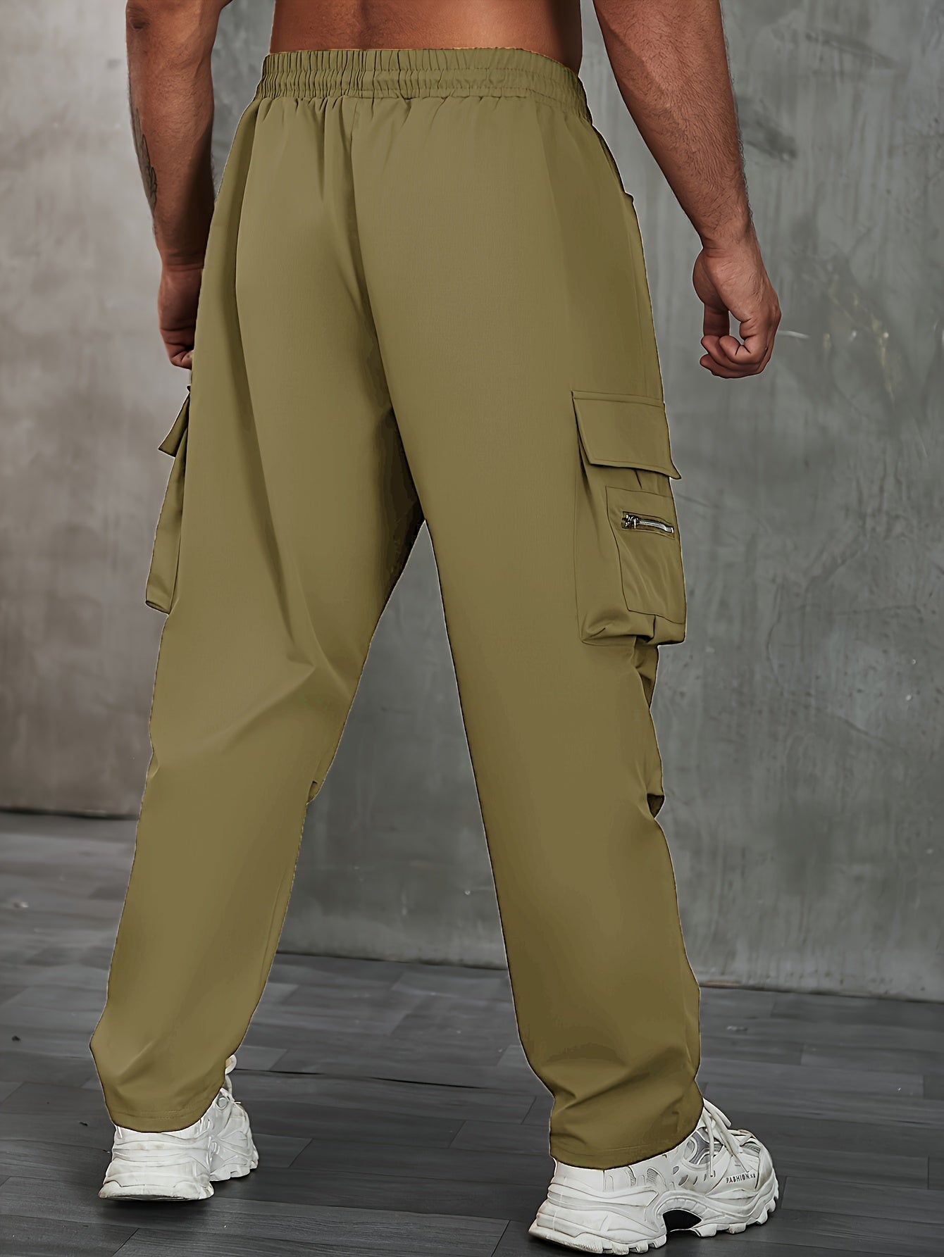 Adventure-Ready Plus Size Solid Cargo Pants for Men 🏞️💪