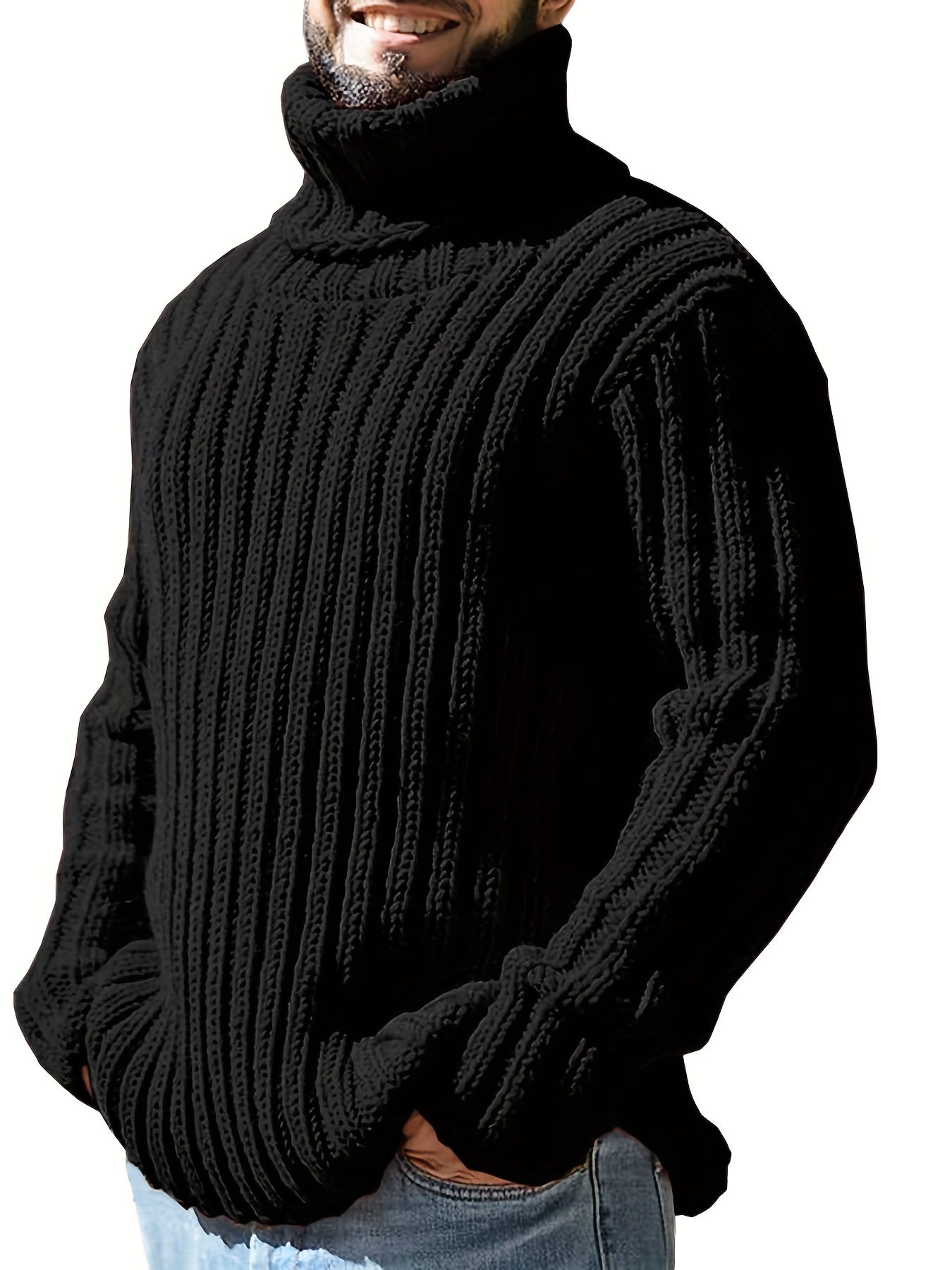 Stylish Plus Size Turtleneck Knit Sweater for Men 🧶✨