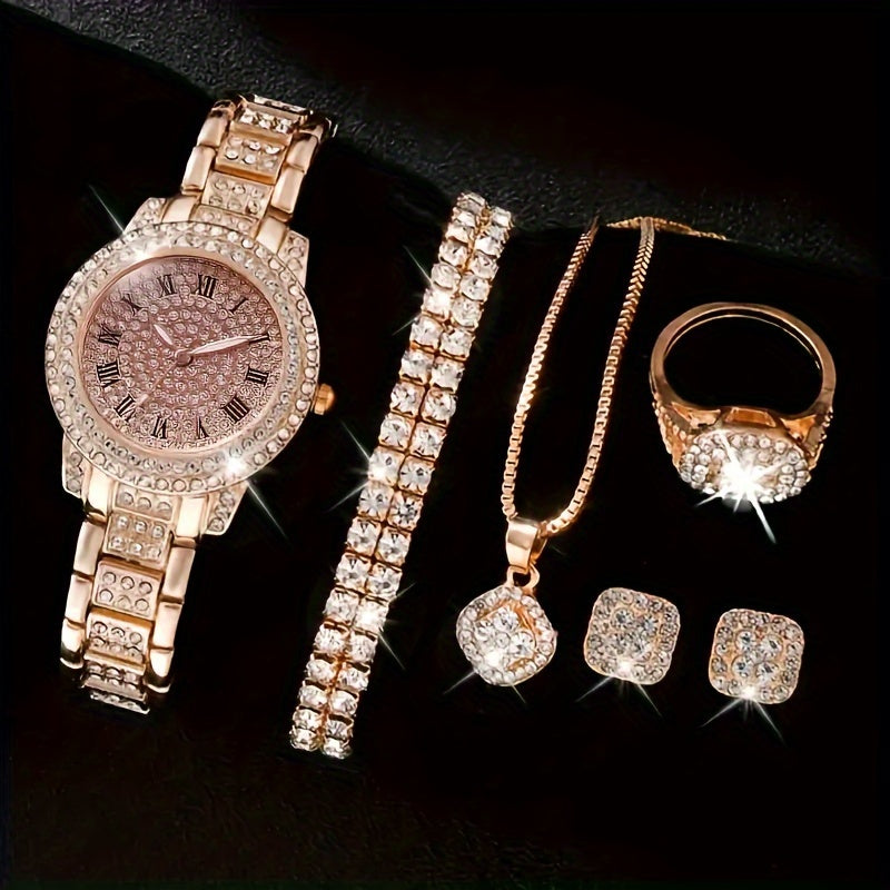 Rome Luxury 6-Piece Women's Watch and Jewelry Set 🌟🕰️