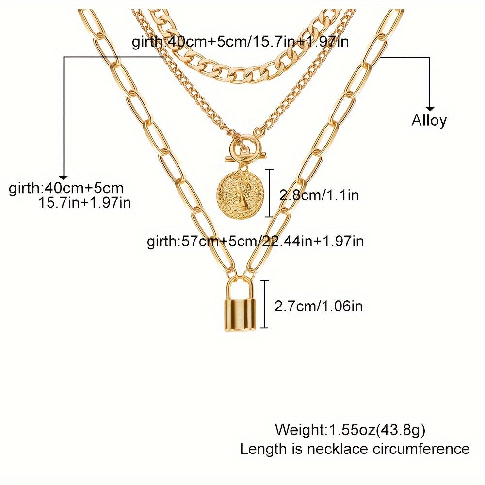 Golden Exaggerated Portrait Lock Pendant Necklace 👑✨