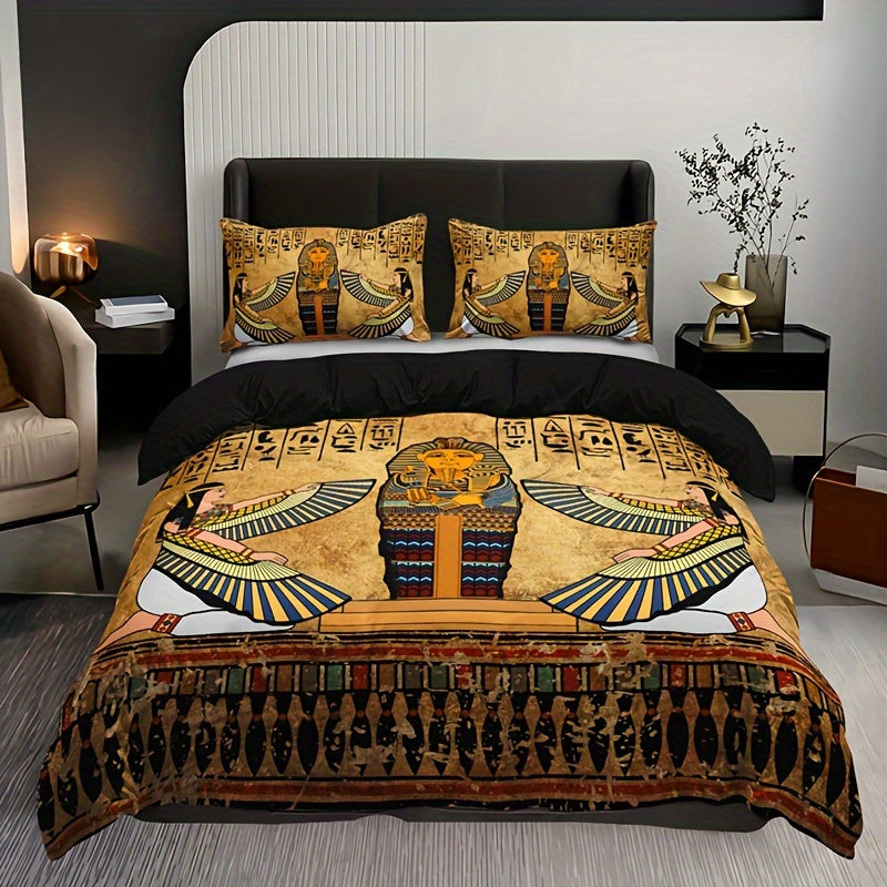 🌟 Pharaoh Dreams Bedding Set: Egyptian Art Duvet Cover Collection 🛏️