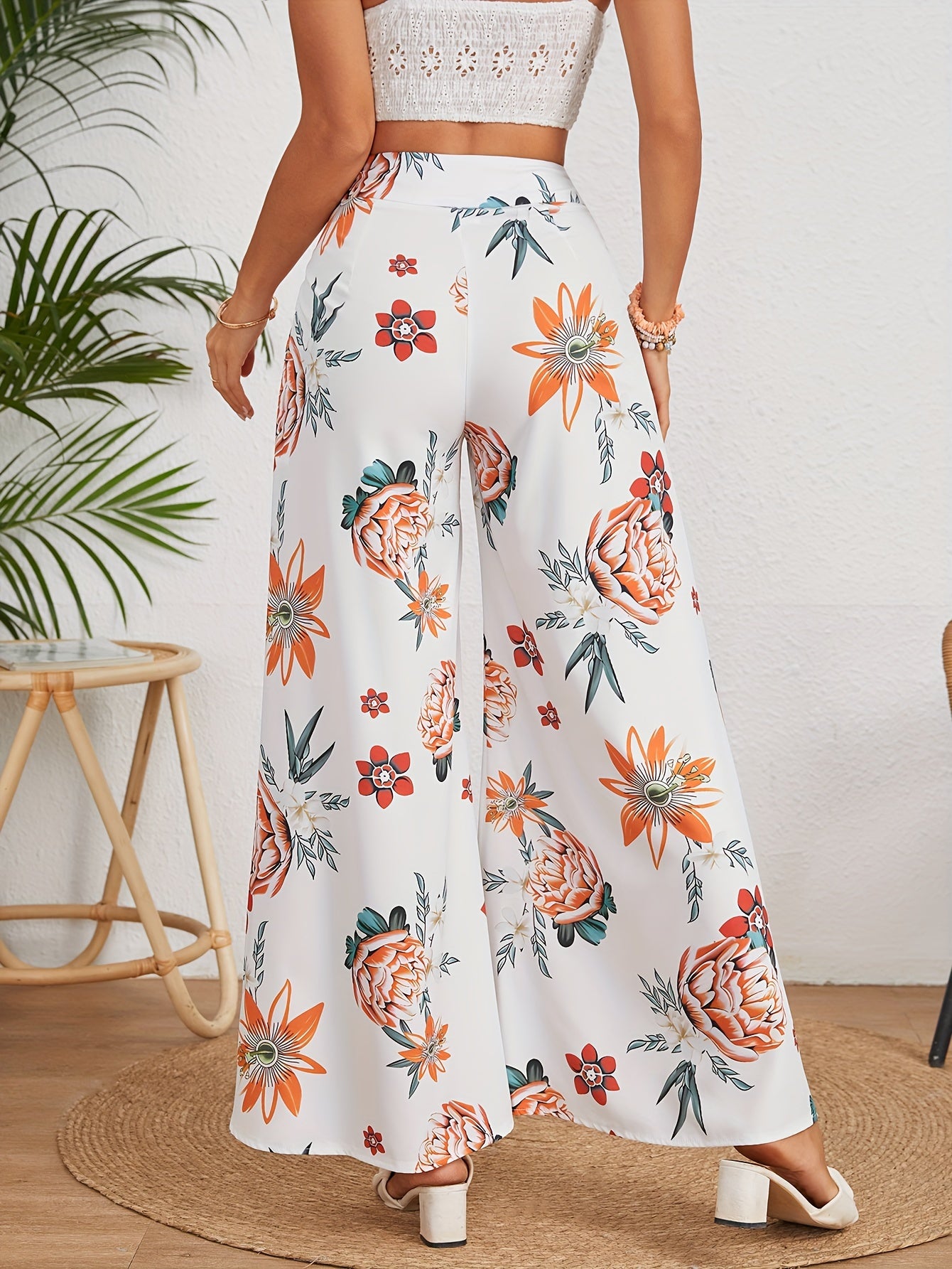 Floral Print Wide Leg Pants