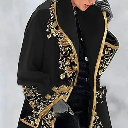 Women's Large Lapel Digital Printing Woolen Coat