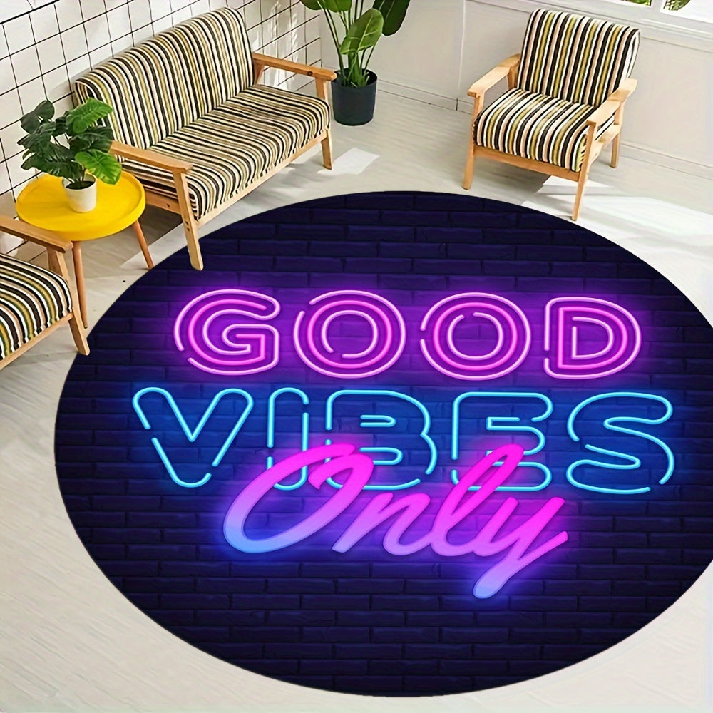 Vibe Glow: "Good Vibes Only" Fluorescent Round Rug ✨