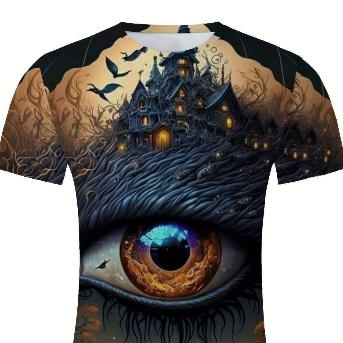 Cross-border Horror Eyes Digital Printed T-shirt Casual Round Neck Short Sleeves Top