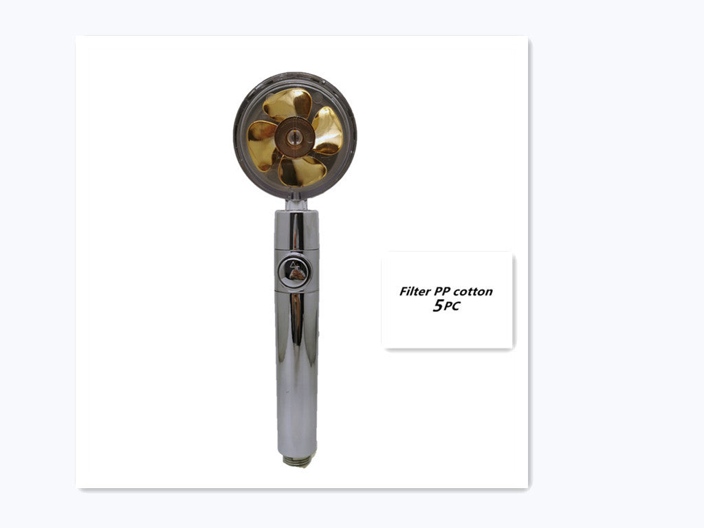 Turbo Flow Propeller Shower Head: High-Pressure Handheld Nozzle with Stop Button and Cotton Filter