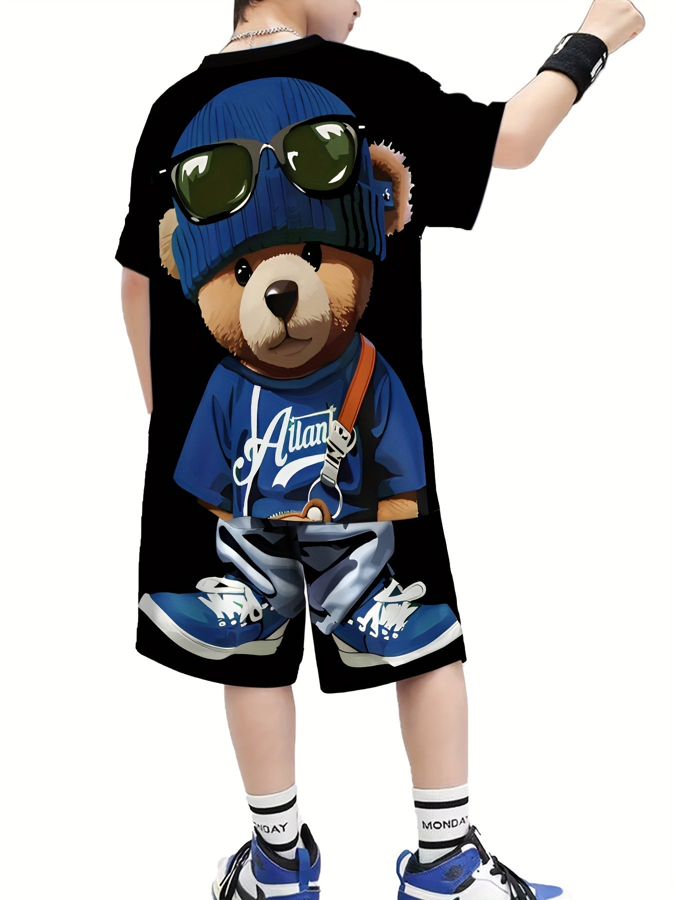 🧸 Boys Cartoon Bear Print Short Sleeve Tee and Shorts Set 🌞