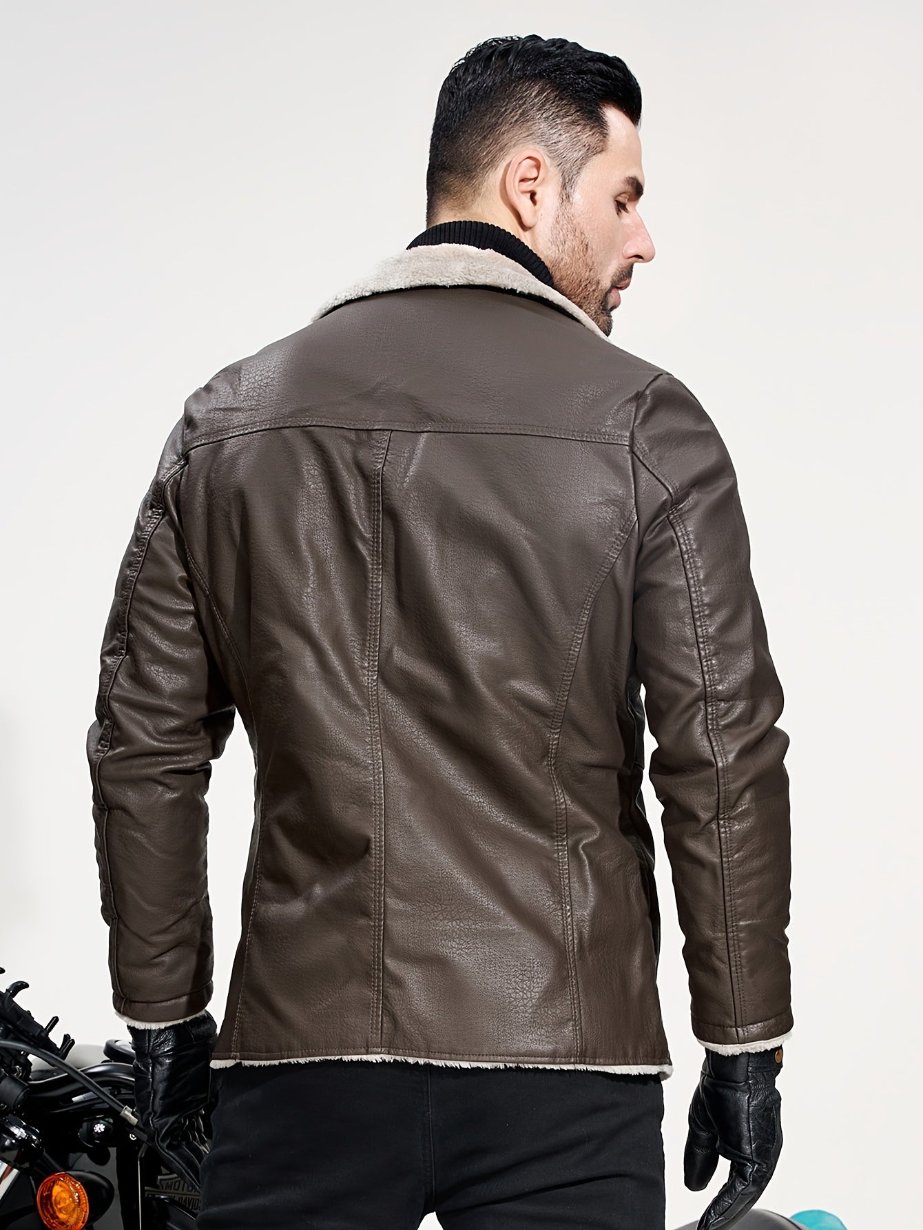 🖤 Plus Size Men's Solid PU Leather Jacket - Trendy Winter Casual Cool Jacket for Big & Tall Males