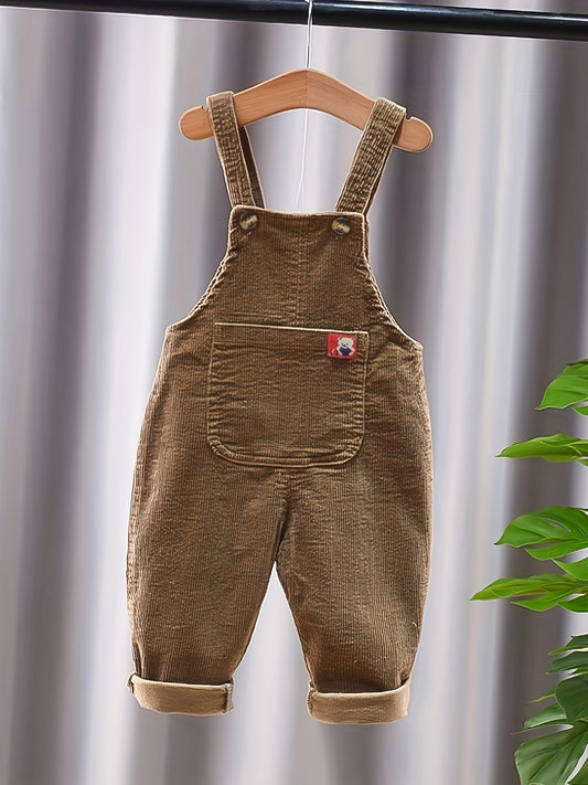 🐻 Adorable Baby's Corduroy Overalls: Cartoon Bear Patched Trousers 👶