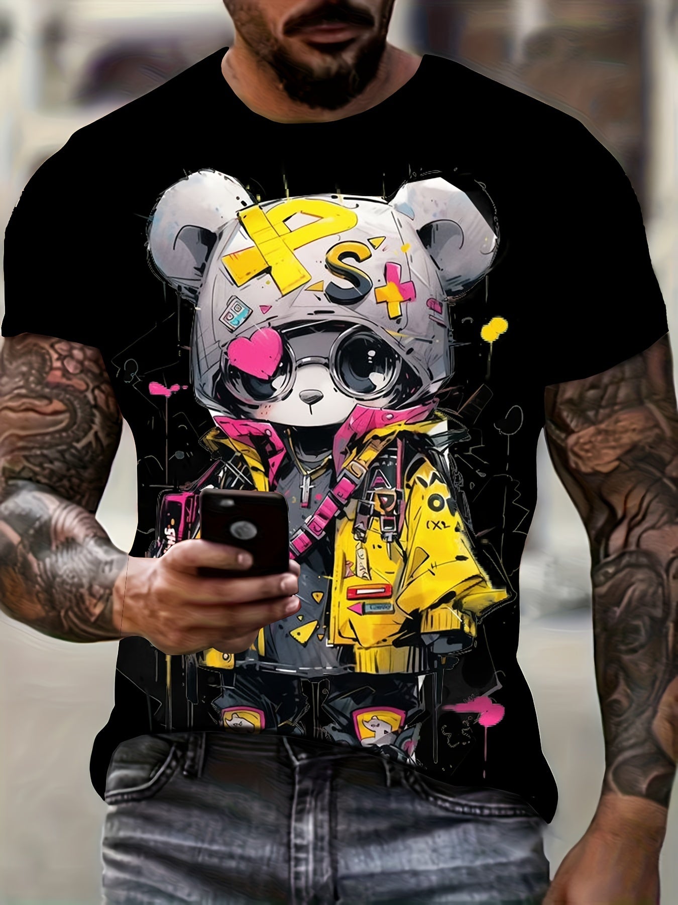 🐻 Summer Fashion Cool Bear Cartoon Print Crew Neck T-Shirt for Men