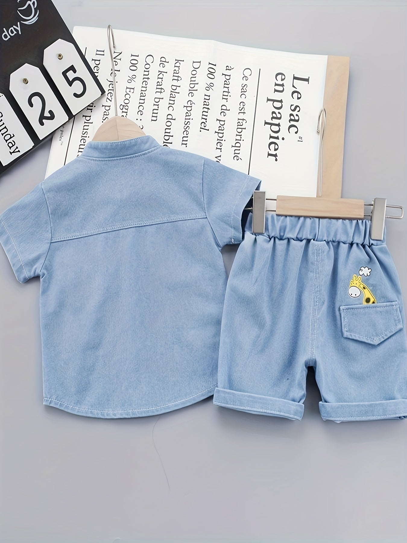 🌟 Newborn Baby Boys' Cartoon Denim Top & Shorts Set – Casual Summer Holiday Outfit 👶