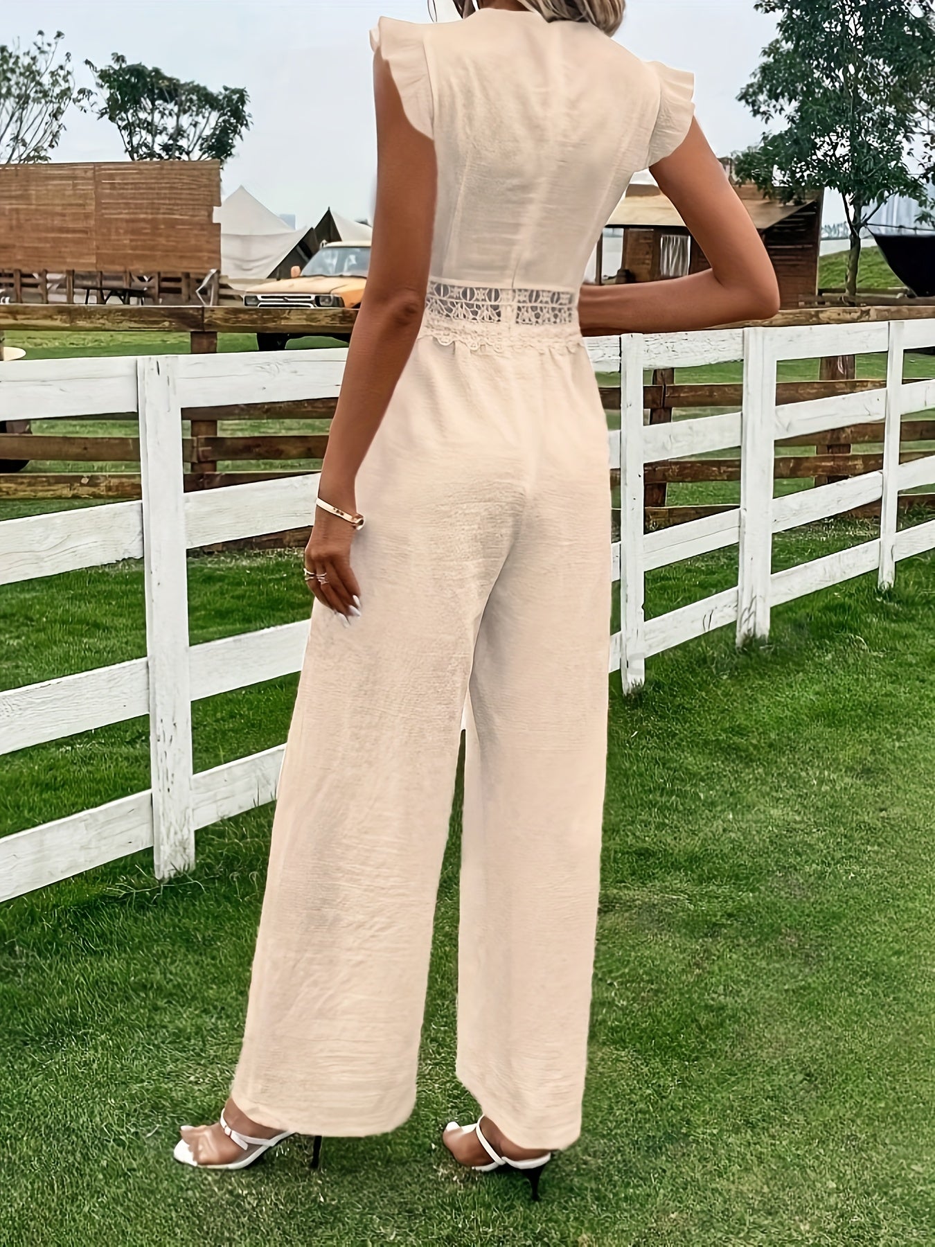 Lace Solid Wide Leg Jumpsuit