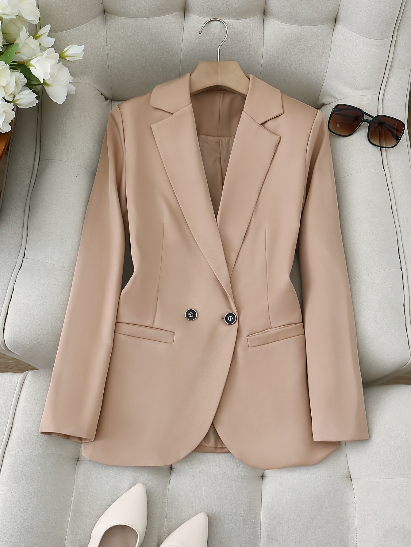 💼 Double-Breasted Lapel Neck Blazer - Elegant Solid Long Sleeve Classic Blazer for Office & Work 👗