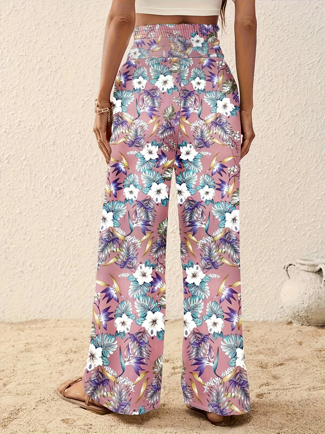 Vacation-Ready Floral Print Wide Leg Pants