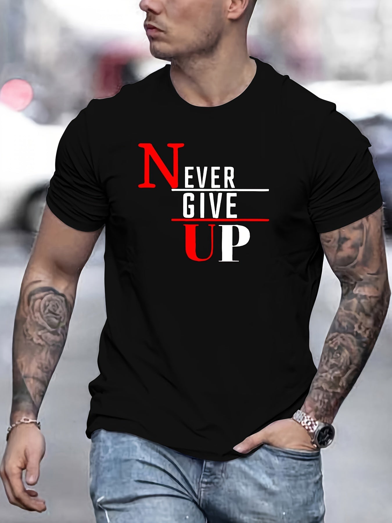 💪 NEVER GIVE UP Print T-shirt