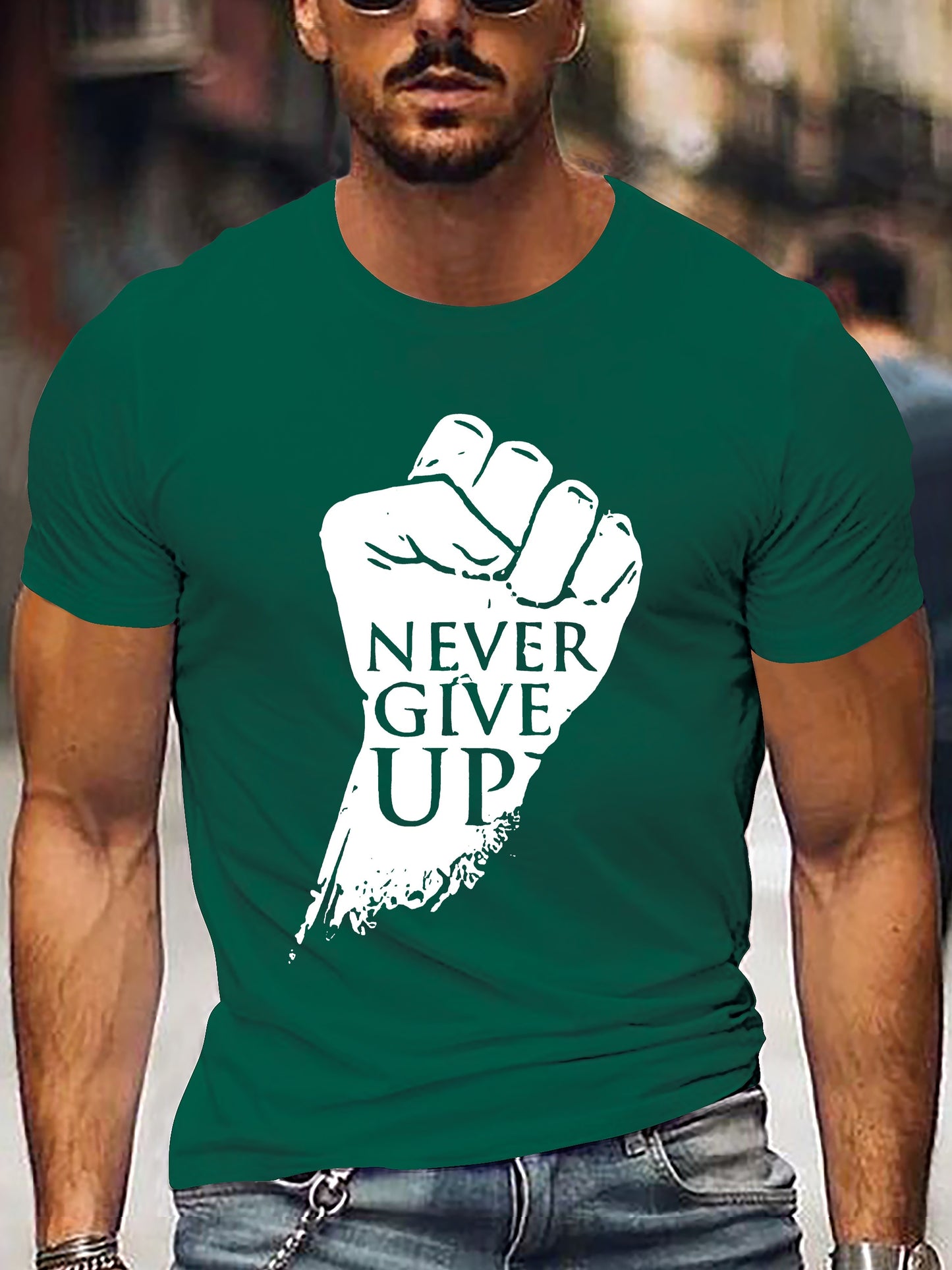 💪 Fist and Never Give Up Graphic Tee 👕