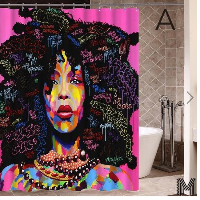 Urban Vibes Shower Curtain: Graffiti Art featuring Hip Hop African Girl and Modern Building Design