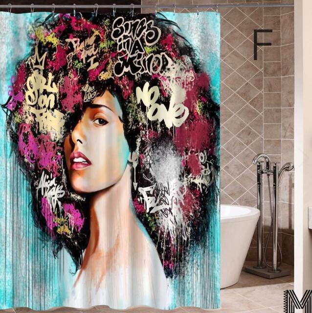 Urban Vibes Shower Curtain: Graffiti Art featuring Hip Hop African Girl and Modern Building Design