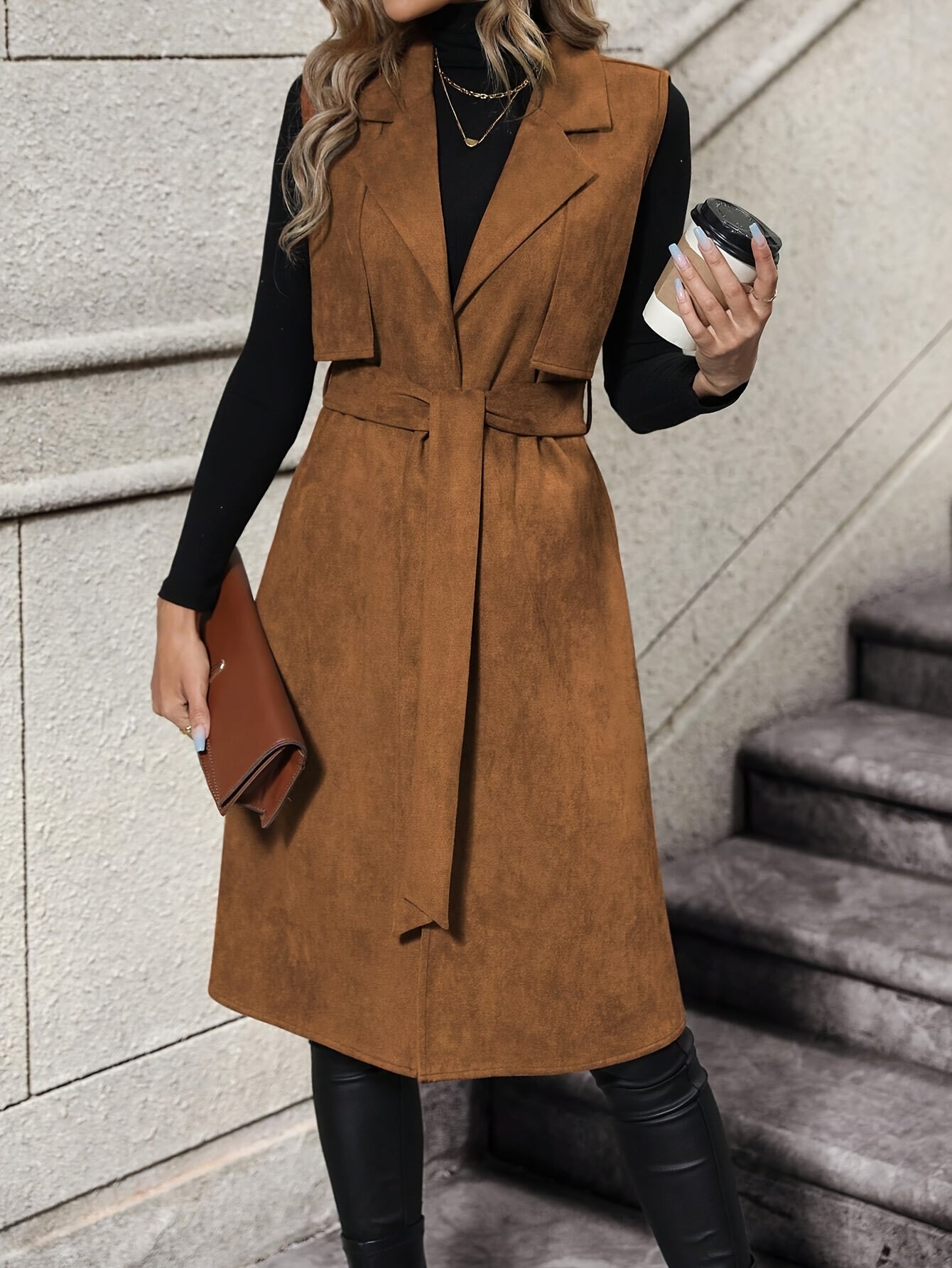 🍂 Tie Waist Open Front Lapel Vest