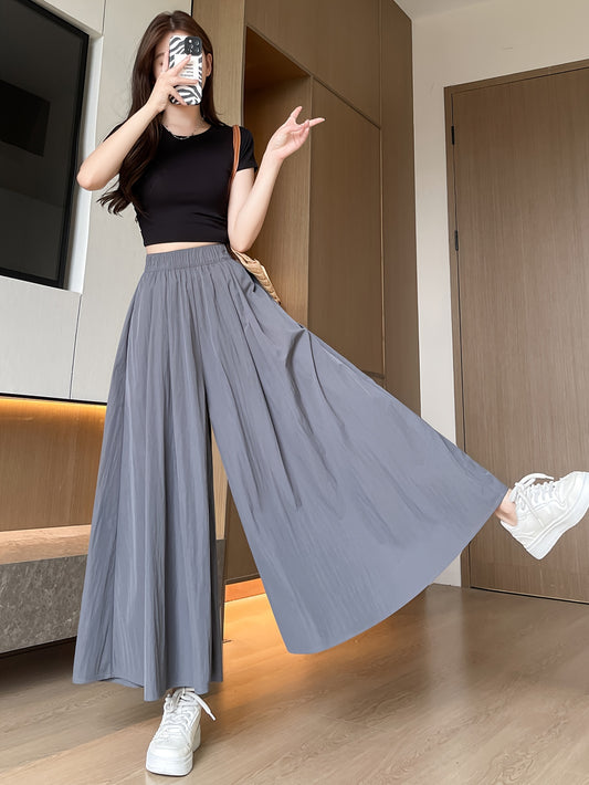 Solid Color High-Waist Wide Leg Pants