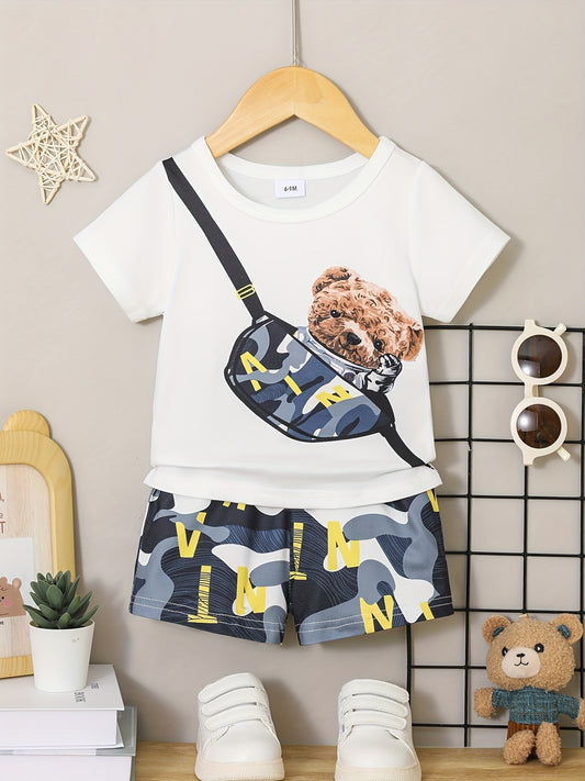 🧸 Baby Boy's Trendy Cartoon Bear Set 🩳