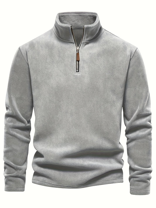 🍂 Autumn & Winter Men’s Fleece Henley Shirt - Stand Collar Half Zip Pullover ❄️