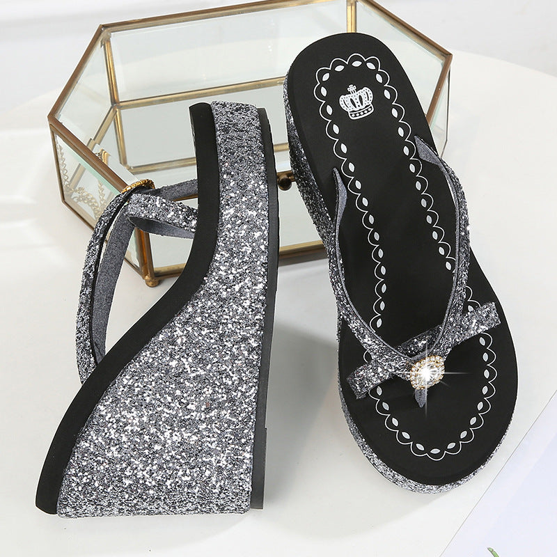 Women's Rhinestone Ultra-high Heel Platform Flip-flops