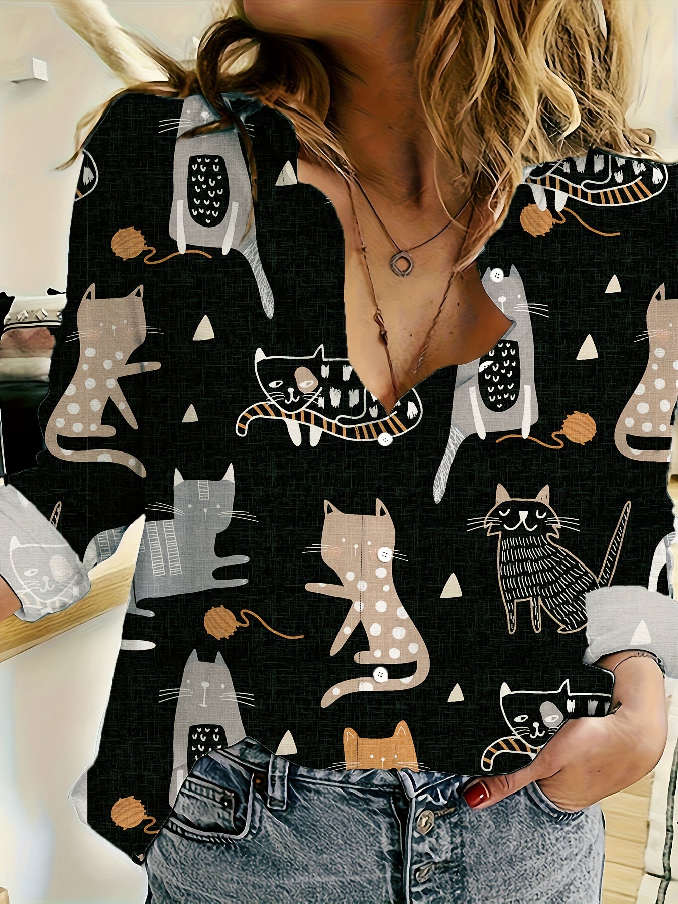 Cartoon Print Button Front Cardigan