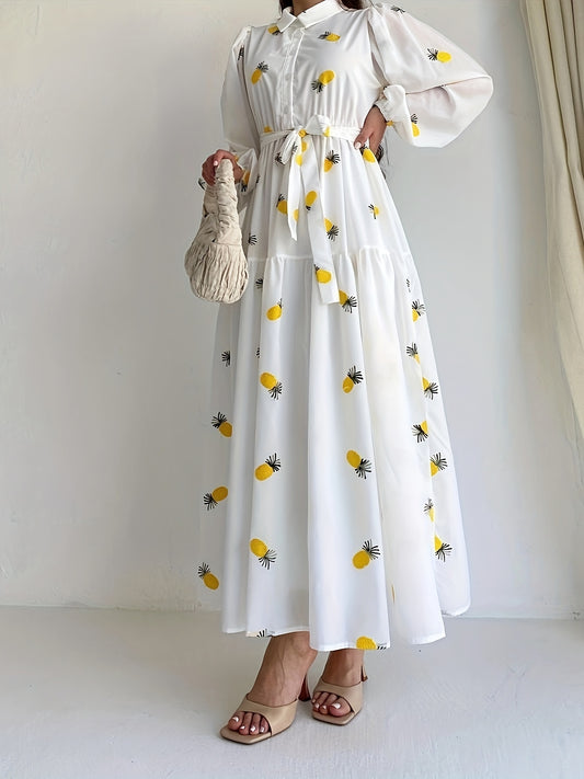 Cherry Print Lantern Sleeve Maxi Dress