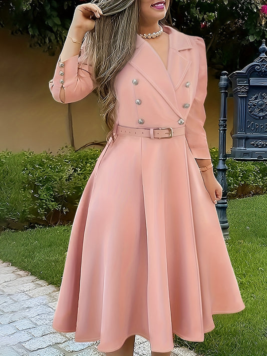 ✨ Elegant V-Neck Long Sleeve Dress with Belt ✨